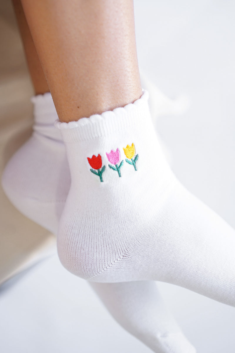 Embroidered Sock Pack — Tricolor Tulips