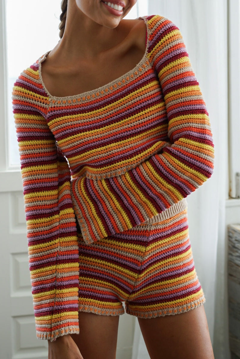 Kendra Knit Top — Sunset Stripe – Yellow The Label