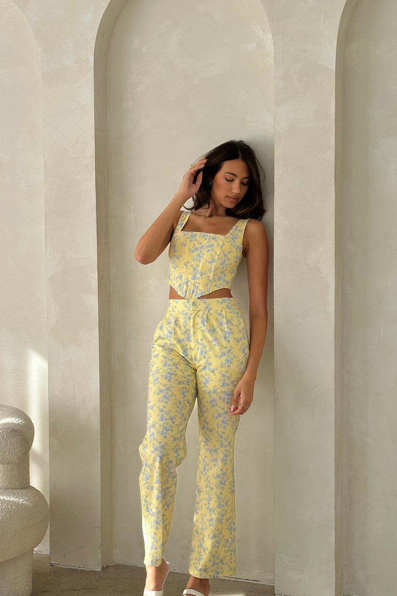 Andie Linen Corset Top — Butter Toile – Yellow The Label