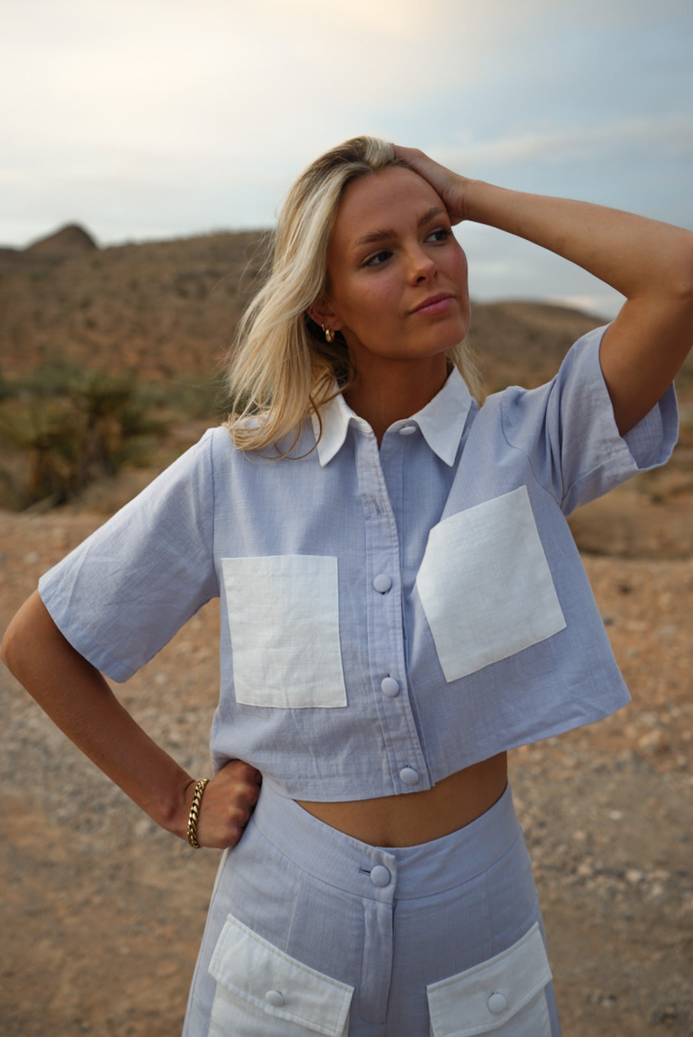 Petra Recycled Linen Top — Azure – Yellow The Label