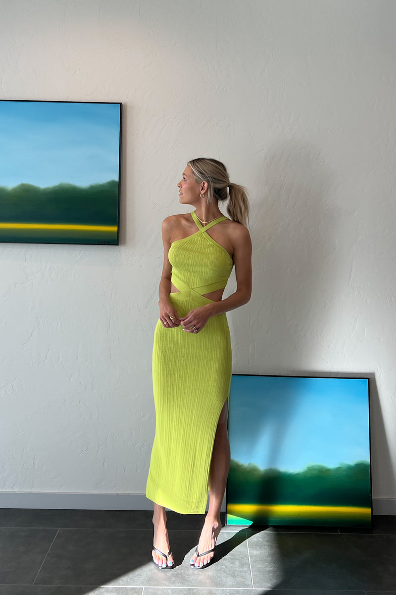 Fern Knit Midi Dress — Chartreuse